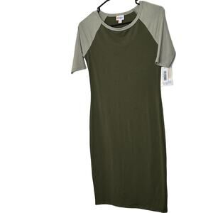 NWT Lularoe Julia Dress Two Tone Army Sage Green Knee Length Dress Size XXS